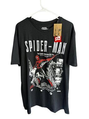Marvel Spiderman Embroidered/Graphic Men's XL Black T-Shirt Brand New With Tags
